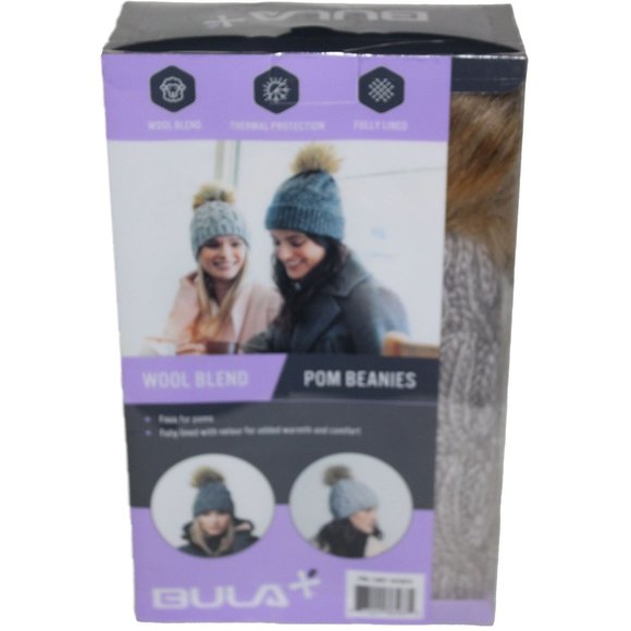Bula Women’s Wool Blend Beanies with Poms 2-Pack, - Picture 2 of 7